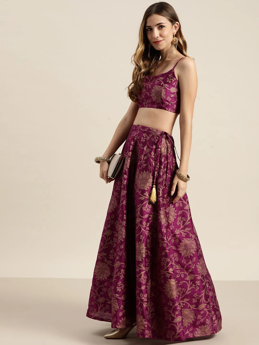Charming Purple Floral Jacquard Skirt
